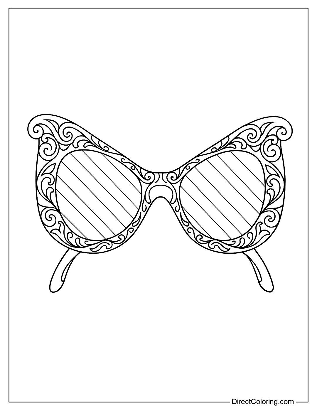coloring page Close-up of sunglasses with a delicate patterned frame